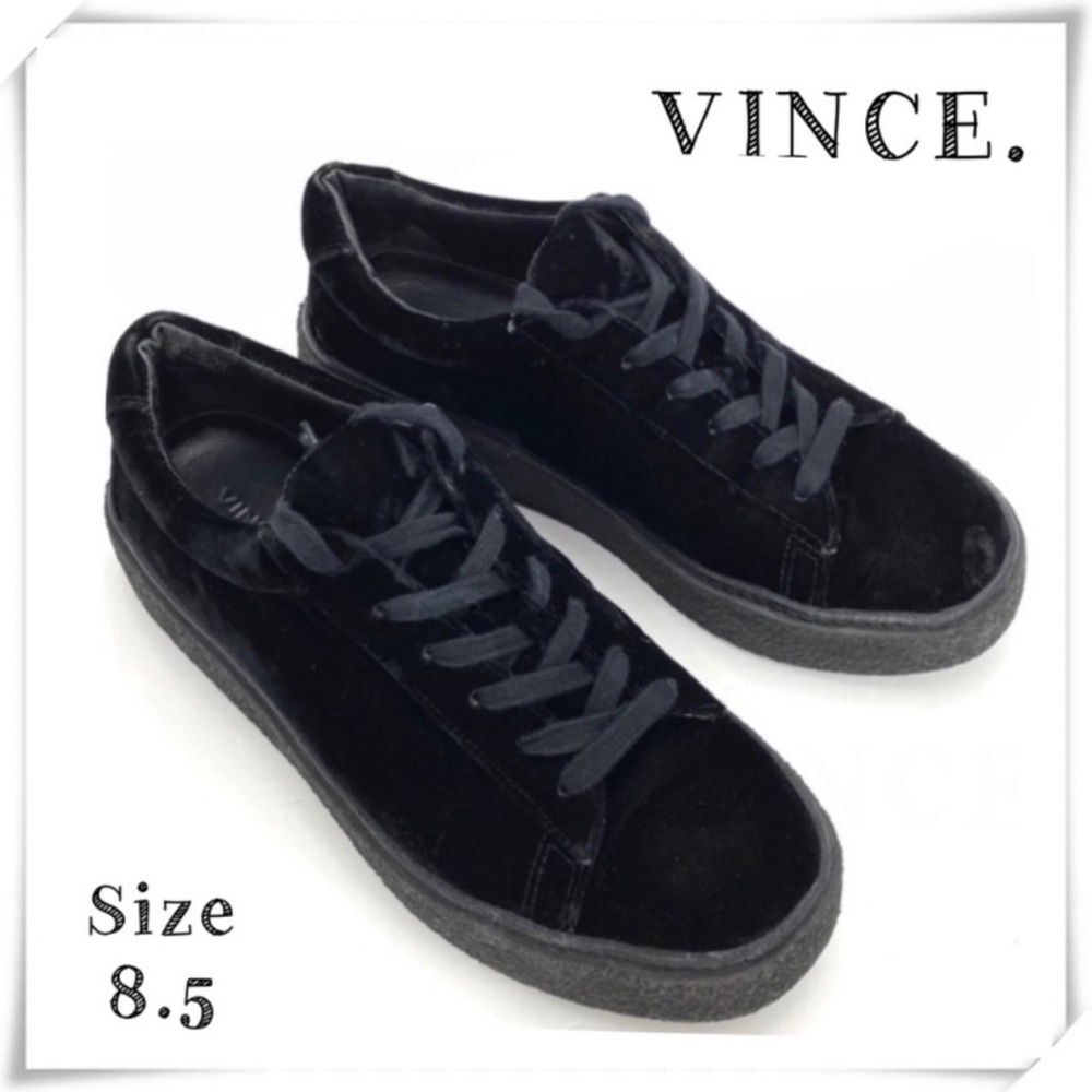 VINCE Neela Velvet Chunky Platform Sneakers in Jet Black Size 8.5
